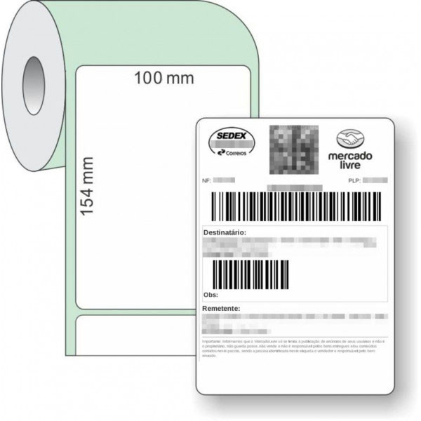 Etiqueta Adesiva para Impressoras Térmicas, 100x154mm x 1 coluna (MERCADO LIVRE)