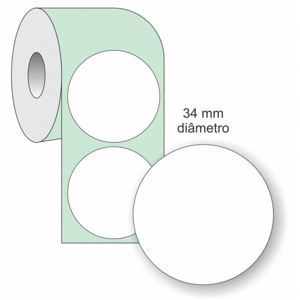 Etiqueta Adesiva para Impressoras Térmicas, 34mm Diâmetro x 1 Coluna