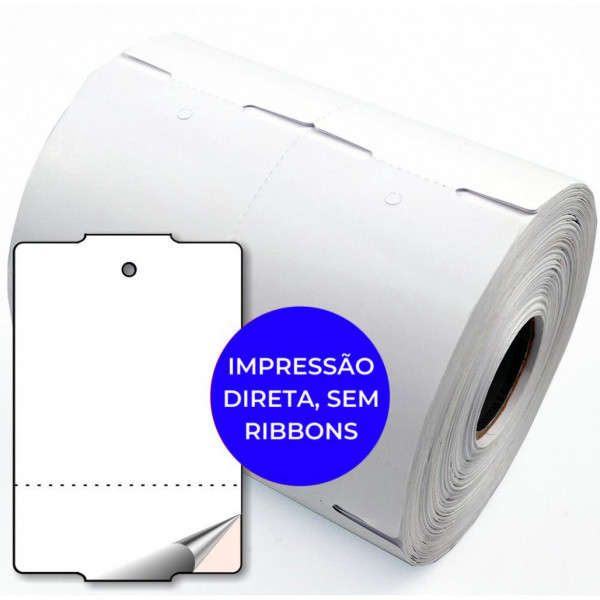 Tag de Papel Térmico Adesivo Branco, 75 x 50 mm, Liso sem Impressão, Para Impressoras Térmicas